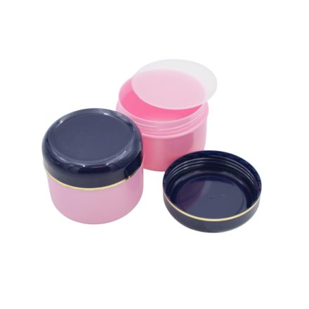 75 ml Pearl pink - navy blue plastic jar with gold stripes (PS) - 50 pcs / pack